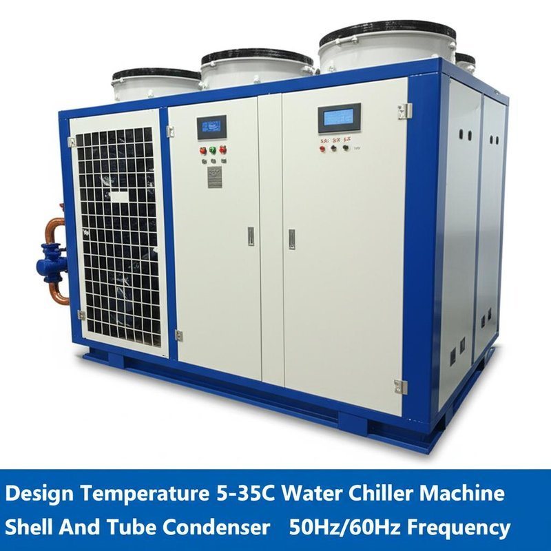 Design Temperature 5-35C Water Chiller Machine with Shell And Tube Condenser and 50Hz/60Hz Frequency